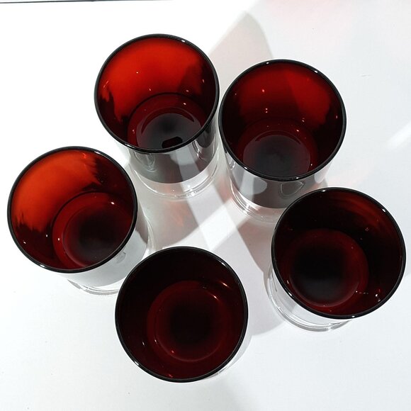 Ruby Red Luminarc Cavalier 5 Glasses 3oz Footed MCM Vintage Cordial /Sherry - Picture 3 of 5